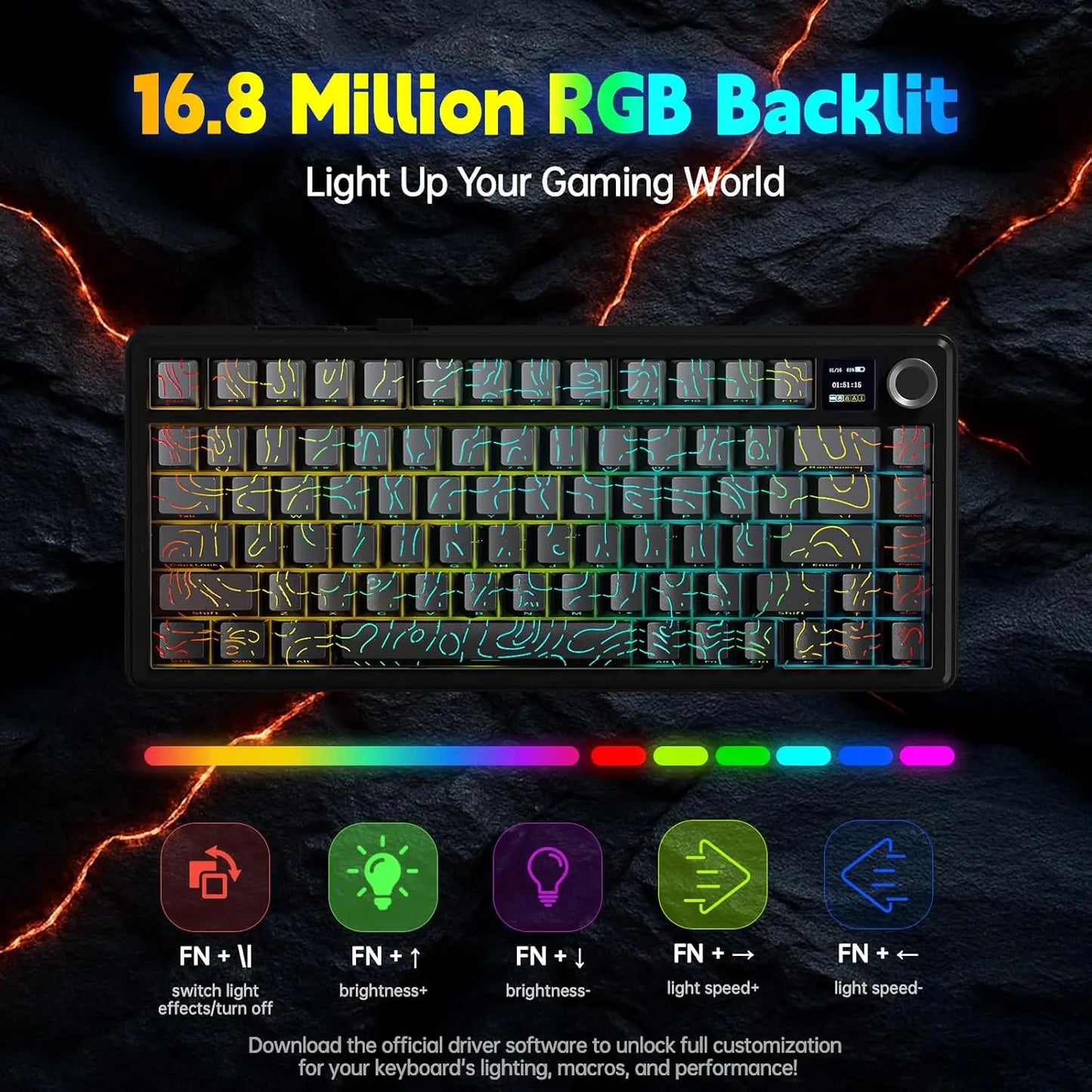 Aula F75 MAX Wireless Gaming Keyboard With Smart Digital Screen and Knob