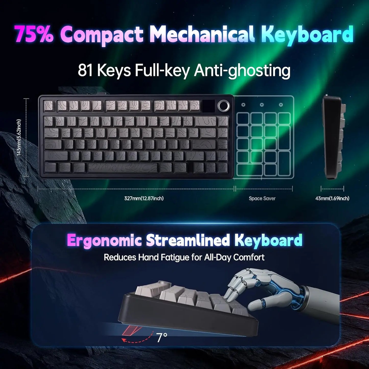 Aula F75 MAX Wireless Gaming Keyboard With Smart Digital Screen and Knob