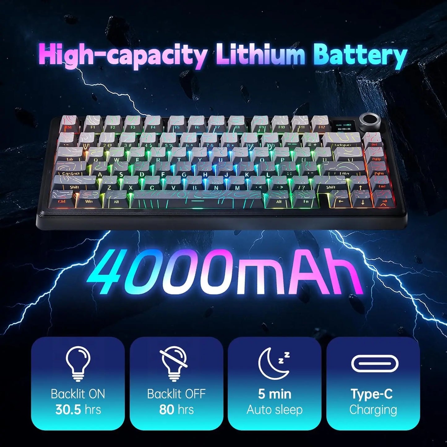 Aula F75 MAX Wireless Gaming Keyboard With Smart Digital Screen and Knob