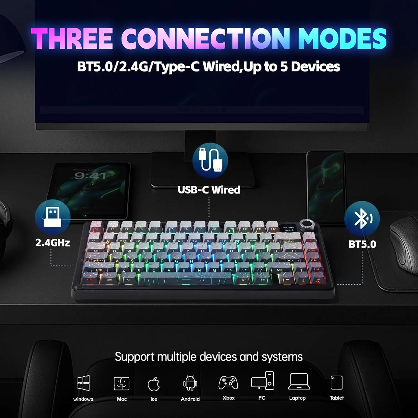 Aula F75 MAX Wireless Gaming Keyboard With Smart Digital Screen and Knob